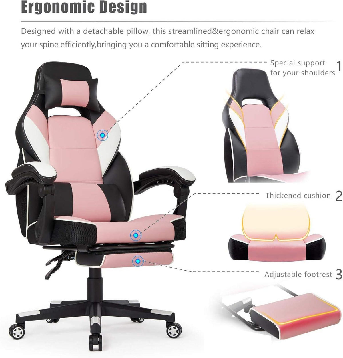 Intimate Gaming Stuhl Ergonomisch Verstellbar Racing Bürostuhl Rosa