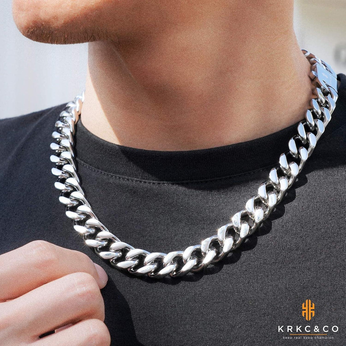 KRKC&CO Panzerkette Herren 18K Gold Cuban Link Edelstahl