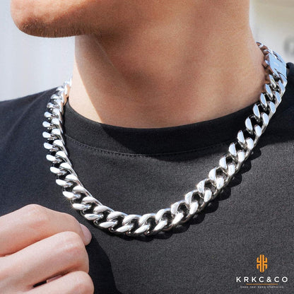 KRKC&CO Panzerkette Herren 18K Gold Cuban Link Edelstahl