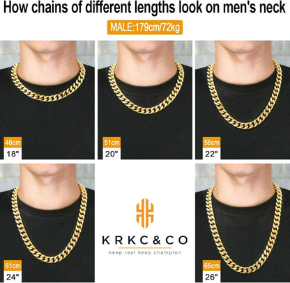 Herren Panzerkette 14mm 61cm 18K Gold Cuban Link Chain