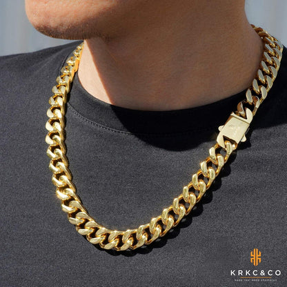 KRKC&CO Panzerkette Herren 18K Gold Cuban Link Chain 61cm 14mmGolden