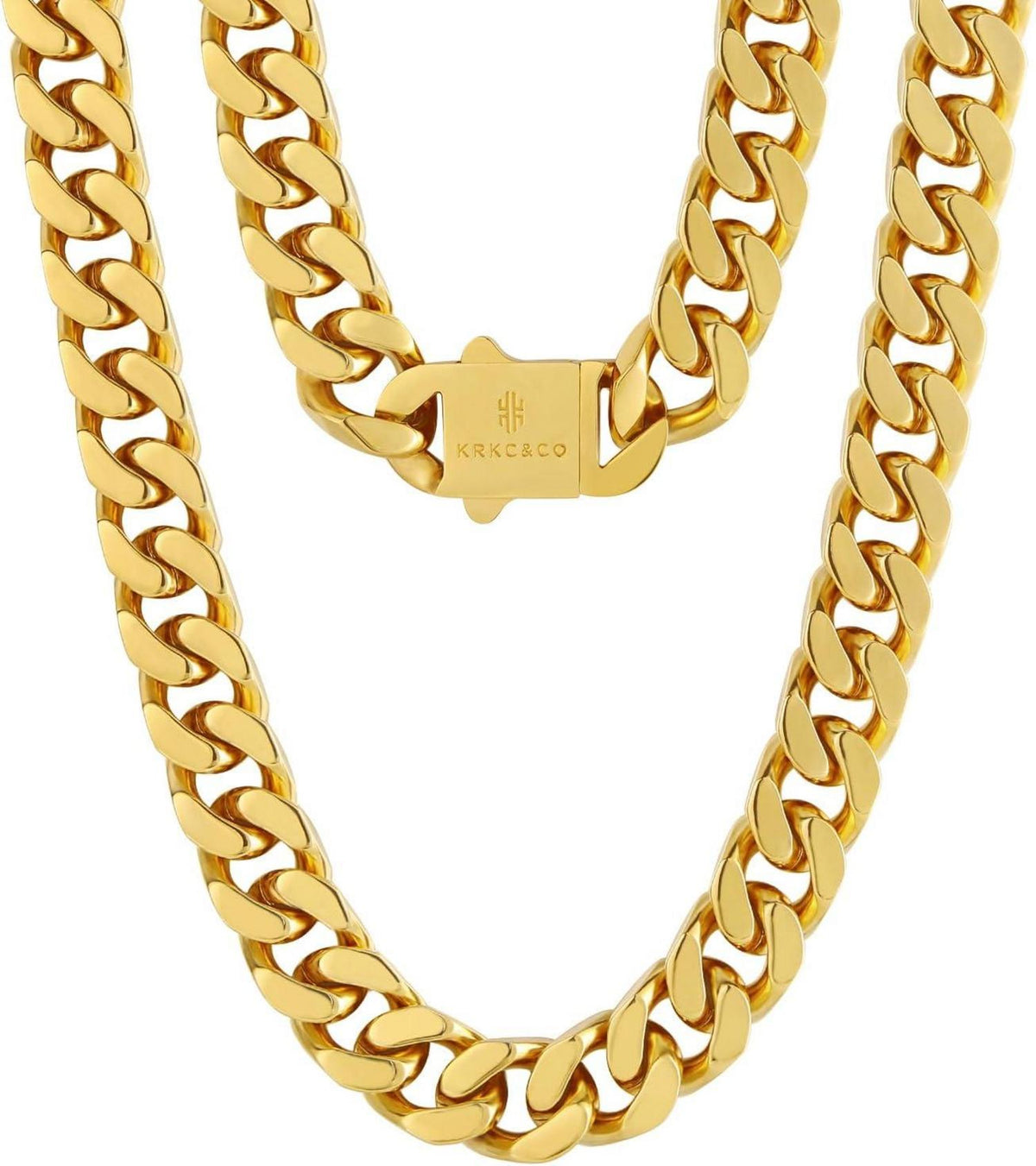 KRKC&CO Panzerkette Herren 18K Gold Cuban Link Chain 12mm