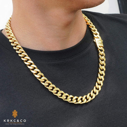KRKC&CO Herren Panzerkette 18K Gold Weißgold Cuban Link Chain 61cm 12mm