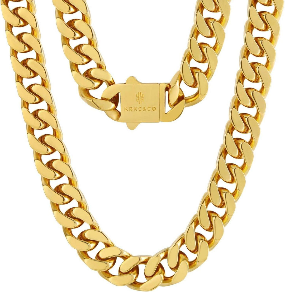 Panzerkette 18K Gold/Weißgold Cuban Link Chain 14mm Silberkette