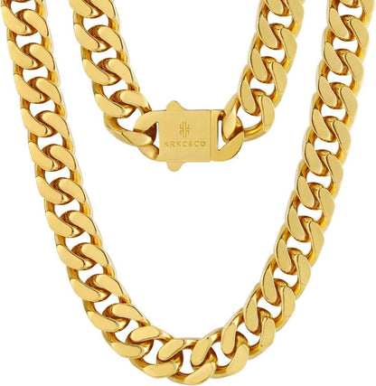 Panzerkette 18K Gold/Weißgold Cuban Link Chain 14mm Silberkette