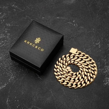 Panzerkette Herren 18K Gold Weißgold Cuban Link 55.9cm 14mm