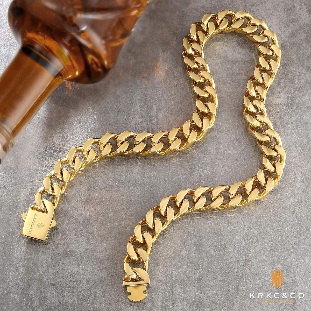 Herren Panzerkette 14mm Gold Cuban Link Chain 18K Gold plattiert 55.9cm