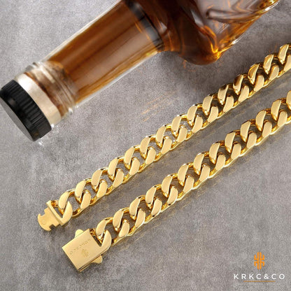 KRKC&CO Panzerkette Herren 18K Gold Cuban Link Chain 55.9cm