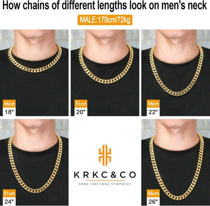 Herren Cuban Link Chain 18K Gold 12mm Edelstahl Panzerkette 55,9 cm