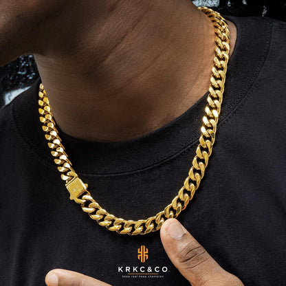 KRKC&CO Panzerkette Herren 18K Gold Cuban Link Chain 55.9cm - 12mm Gold