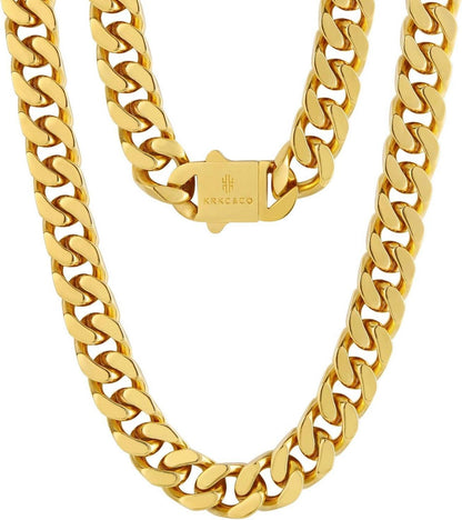 Panzerkette Herren 18K Gold Cuban Link Chain Edelstahl Hip Hop Kette