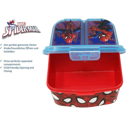 Kinder Brotdose mit 3 Fächern, BPA frei, Spiderman Motiv