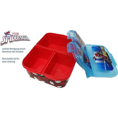 Kinder Brotdose mit 3 Fächern, BPA frei, Spiderman Motiv