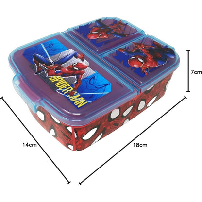 Kinder Brotdose mit 3 Fächern, BPA frei, Spiderman Motiv