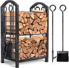 Kaminholzregal mit 4 Kaminwerkzeug 74x40x30cm für Außen und Innen