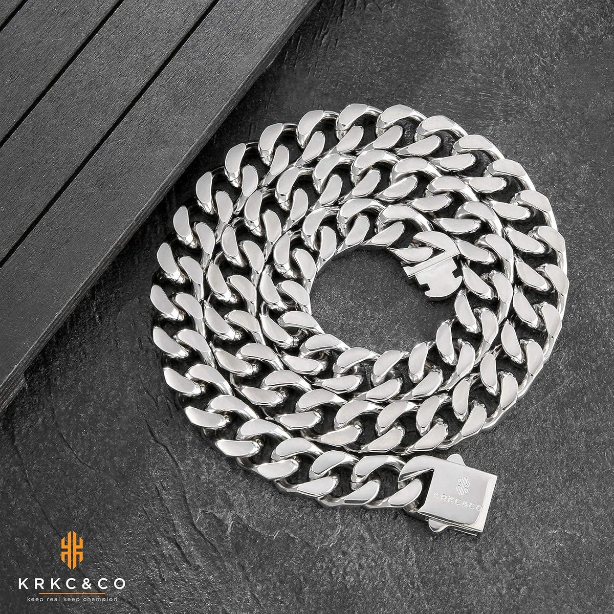 Edelstahl Panzerkette Herren 14mm Gold Weißgold plattiert Cuban Link Chain