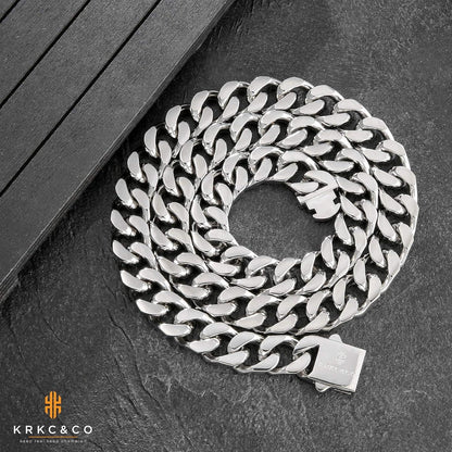 Edelstahl Panzerkette Herren 14mm Gold Weißgold plattiert Cuban Link Chain