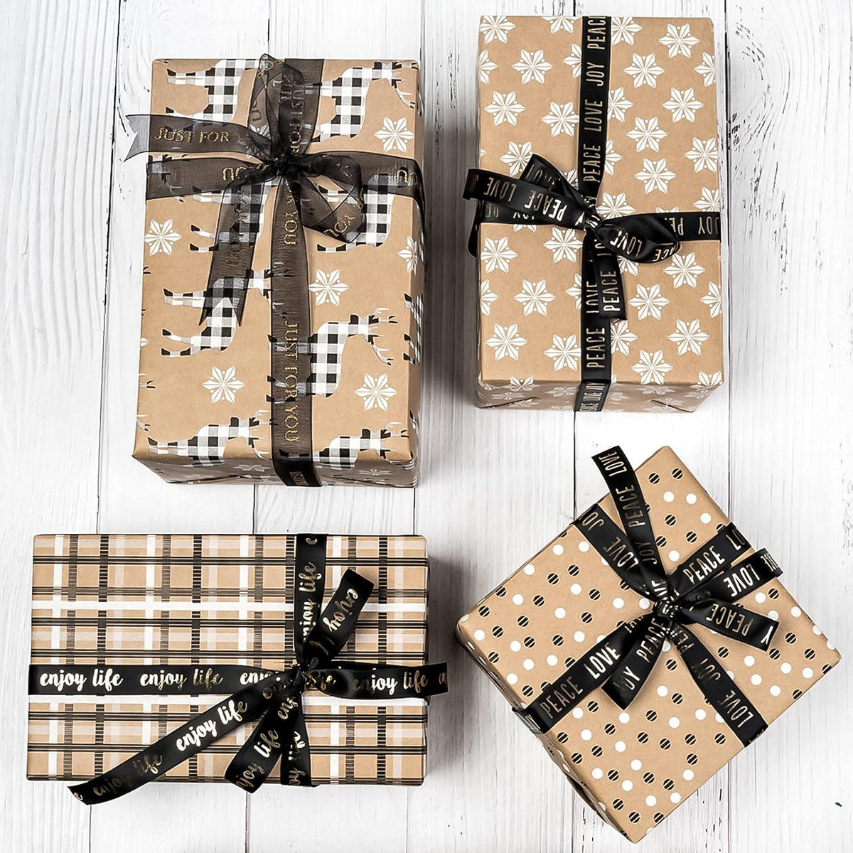 Weihnachtspapier Kraftpapier Hirsch Schneeflocken Plaid 4
