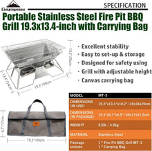 Tragbarer Camping-Grill Edelstahl faltbar Holzkohle 50,8 x