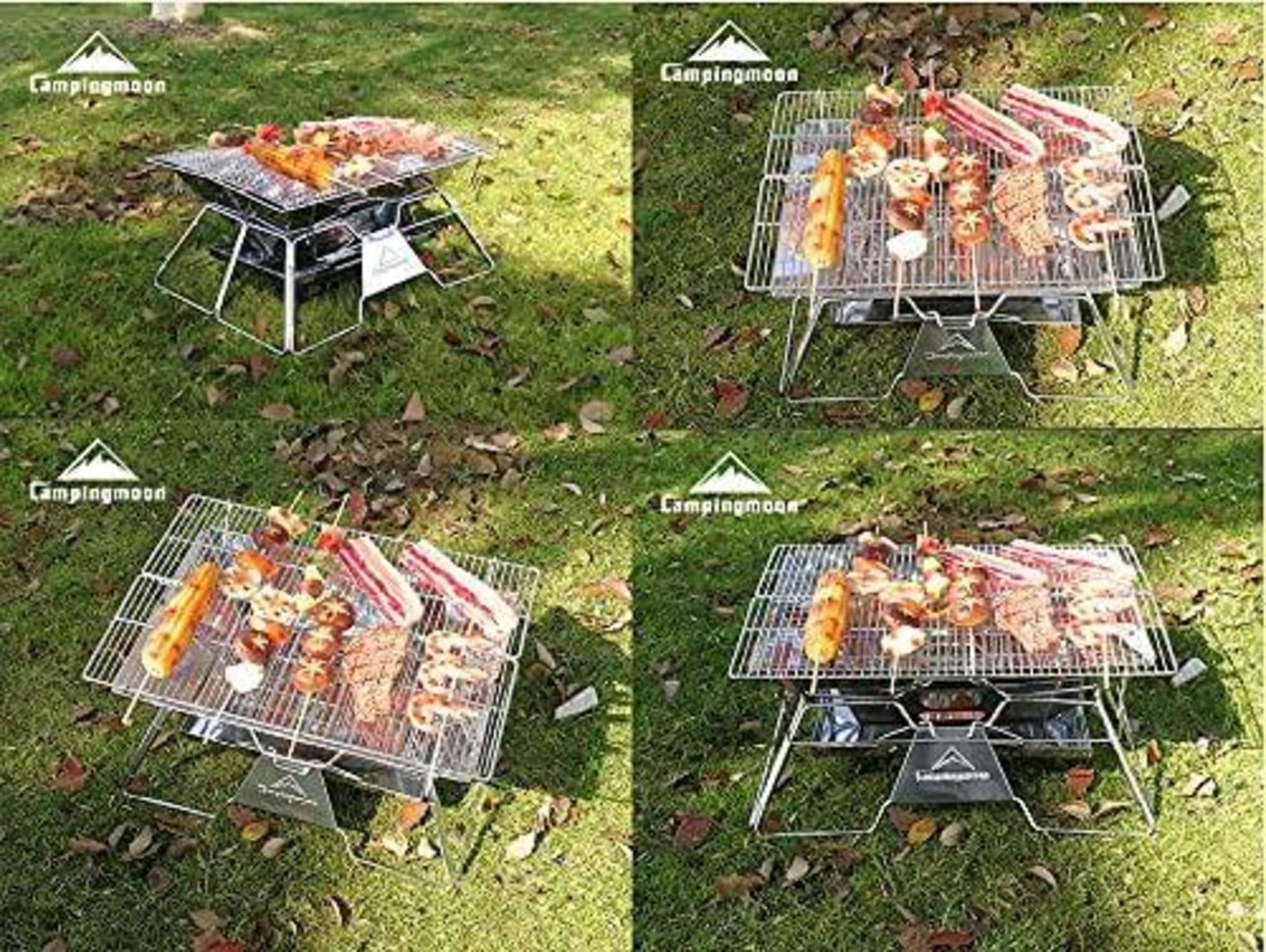 Tragbare Camping-Feuerstelle Edelstahl faltbar Grill Holzkohle 50,8x33cm Tasche