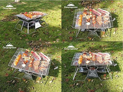 Tragbare Camping-Feuerstelle Edelstahl faltbar Grill Holzkohle 50,8x33cm Tasche