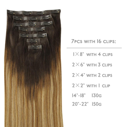 Echthaar Clip-In Extensions Dunkelbraun bis Chestnut Braun