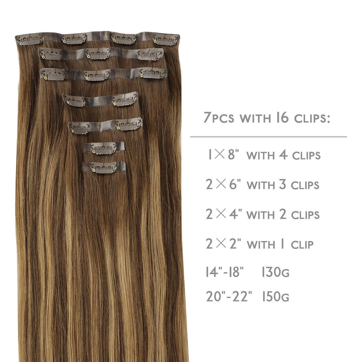 Echthaar Clip-In Extensions Balayage Schoko-Karamell 40cm