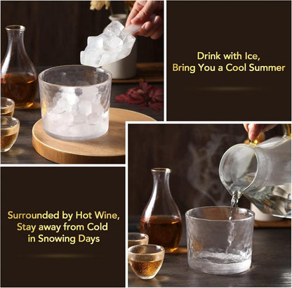 Japanisches Sake-Set für 4 Personen Glashammermuster Goldverzierung Transparent