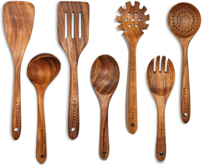 7-teiliges Holz-Kochutensilien-Set mit Aufhängeloch