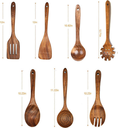Holzlöffel 7-teilig Teakholz Küchenutensilien Set