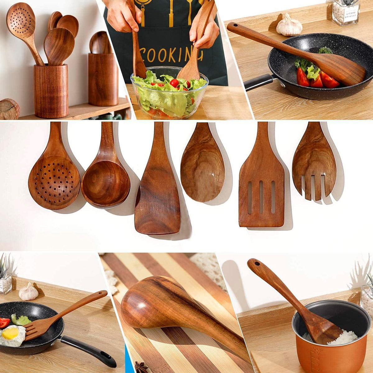 Holz-Kochutensilien-Set Teakholz 7-teilig Küchenhelfer-Set