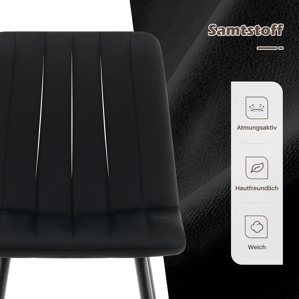 Samt Esszimmerstühle 2er Set Schwarz – Bequeme Küchenstühle