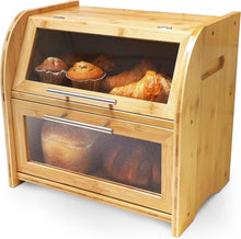 Großer Bambus Brotkasten mit Belüftung und Sichtfenster