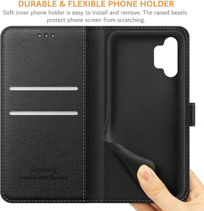 Samsung Galaxy A32 4G Leder Handyhülle Schwarz Kartenfach Magnet Stand