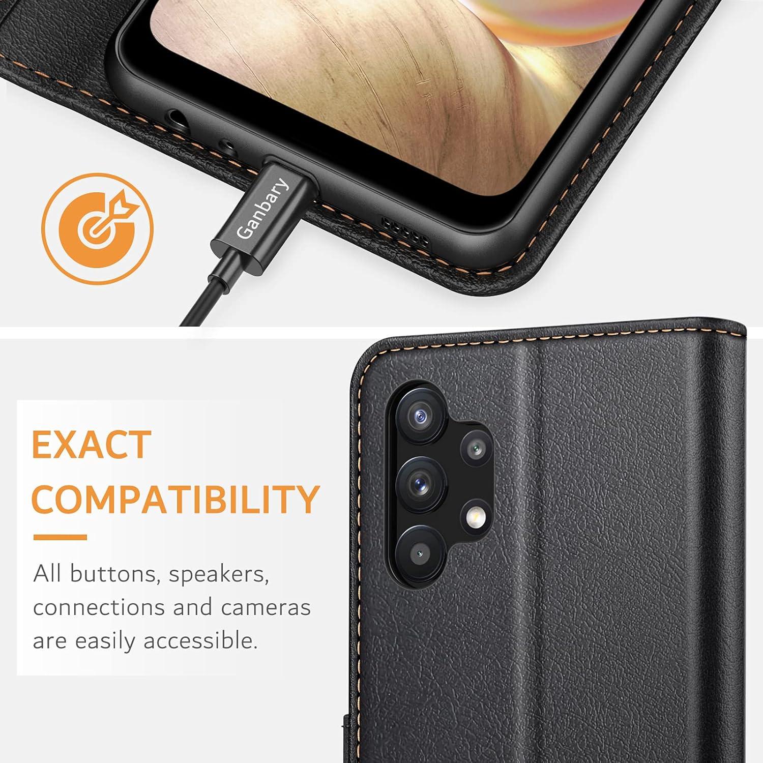 Ganbary Samsung Galaxy A32 4G Handyhülle Schwarz, Premium Leder Tasche | Kartenfach, Magnetisch, Standfunktion