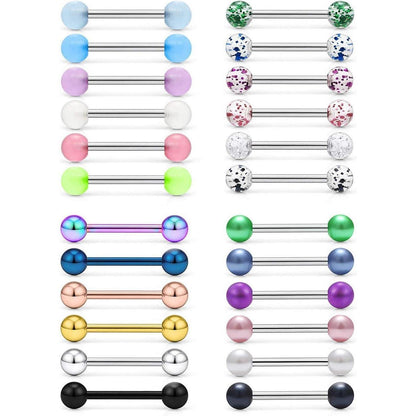 Zungenpiercing Set 24 Stück 14G Chirurgenstahl mit Kugeln 16mm