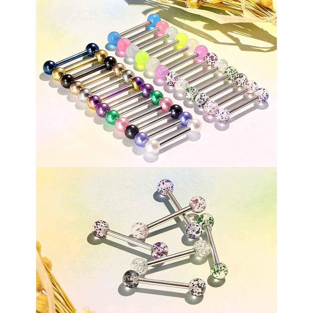 Zungenpiercing Set 24 Stück 14G Chirurgenstahl mit Kugeln 16mm