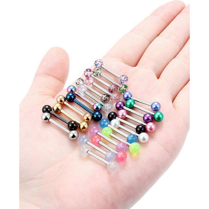 Zungenpiercing Set 24 Stück 14G Chirurgenstahl mit Kugeln 16mm