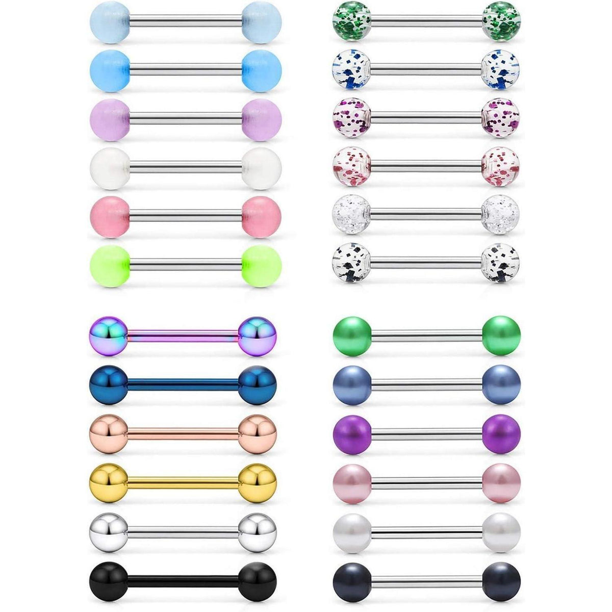 Zungenpiercing Set 24 Stück 14G Chirurgenstahl mit Kugeln