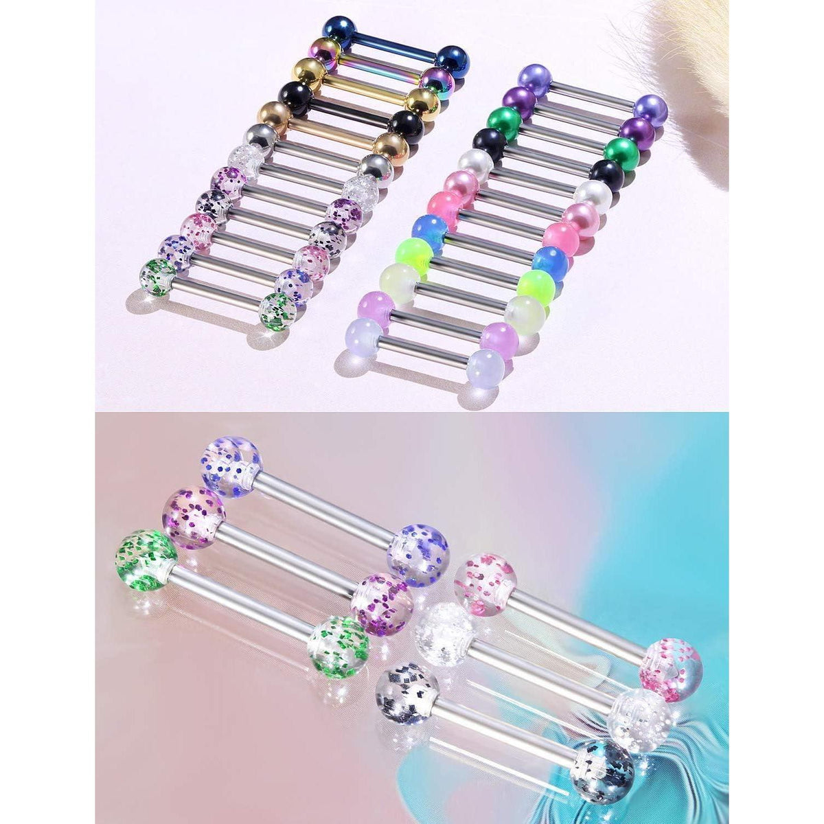 Zungenpiercing Set 24 Stück 14G Chirurgenstahl mit Kugeln