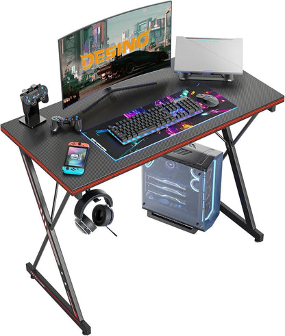 Gaming Schreibtisch Kohlefaseroberfläche Kopfhörerhaken Schwarz