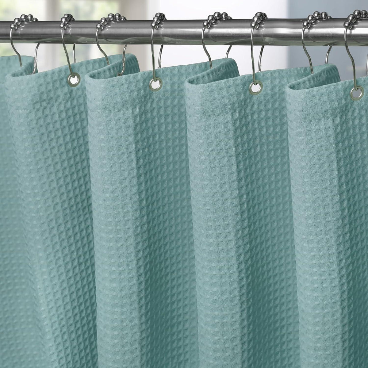 Waffel Duschvorhang Metallhaken Stoff Textil Türkis 182x182cm