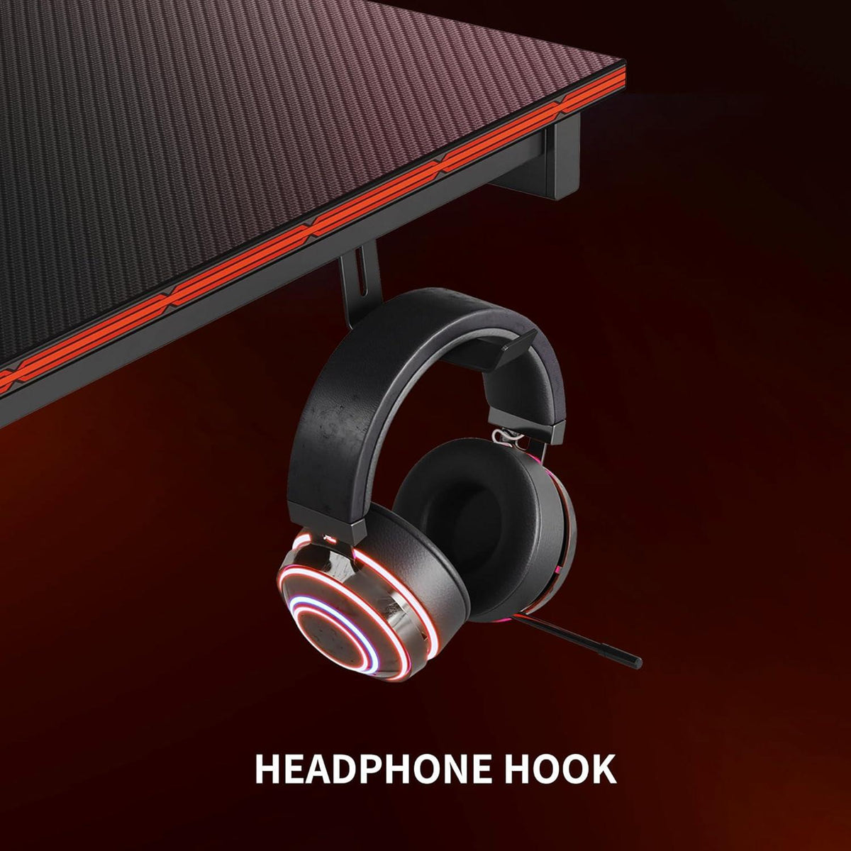 Gaming Schreibtisch Ergonomisch Kohlefaser 120x60 cm Kopfhörerhaken