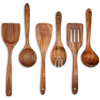 Holzlöffel Set aus Teakholz – 6-teilig für Küche & Kochen