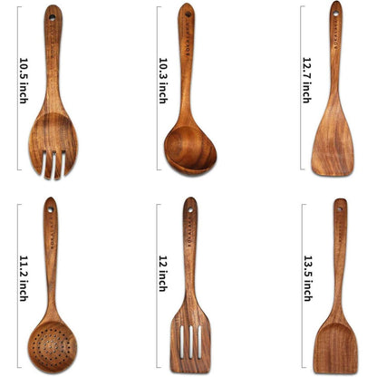 Holzlöffel Set aus Teakholz – 6-teilig für Küche & Kochen