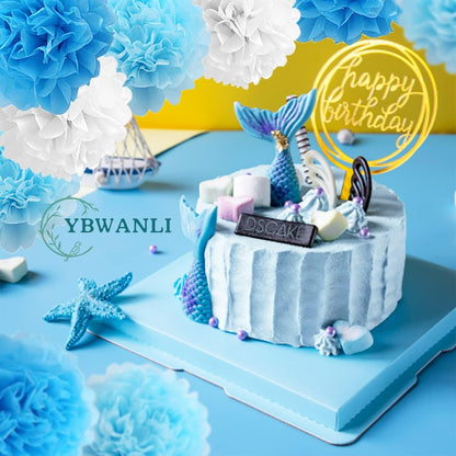 24er Blaue Pompons Deko für Hochzeit Taufe Geburtstag