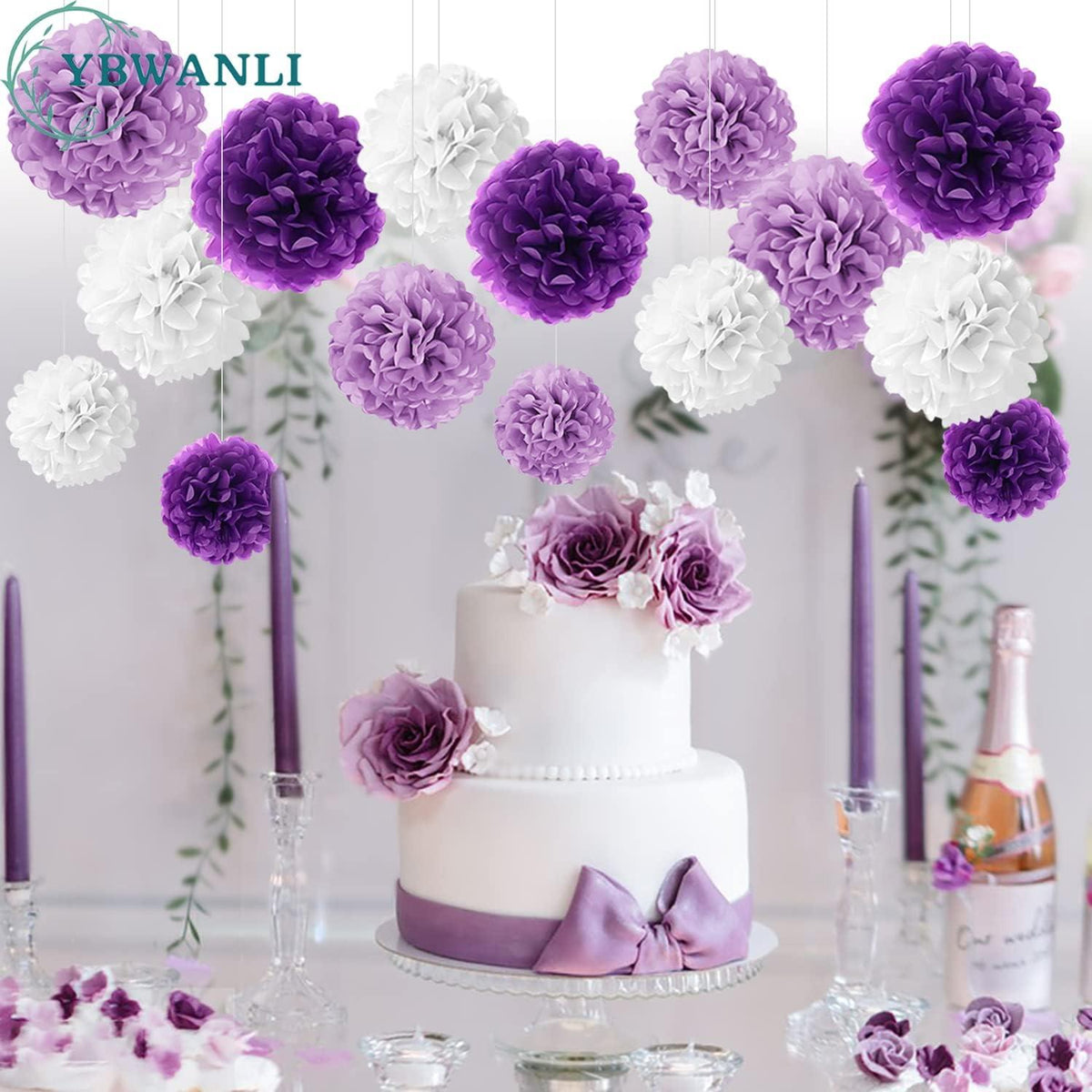 24er lila Pompons Deko Hochzeit Gartenparty Einschulung Taufe Konfirmation Kommunion Geburtstag Festdeko