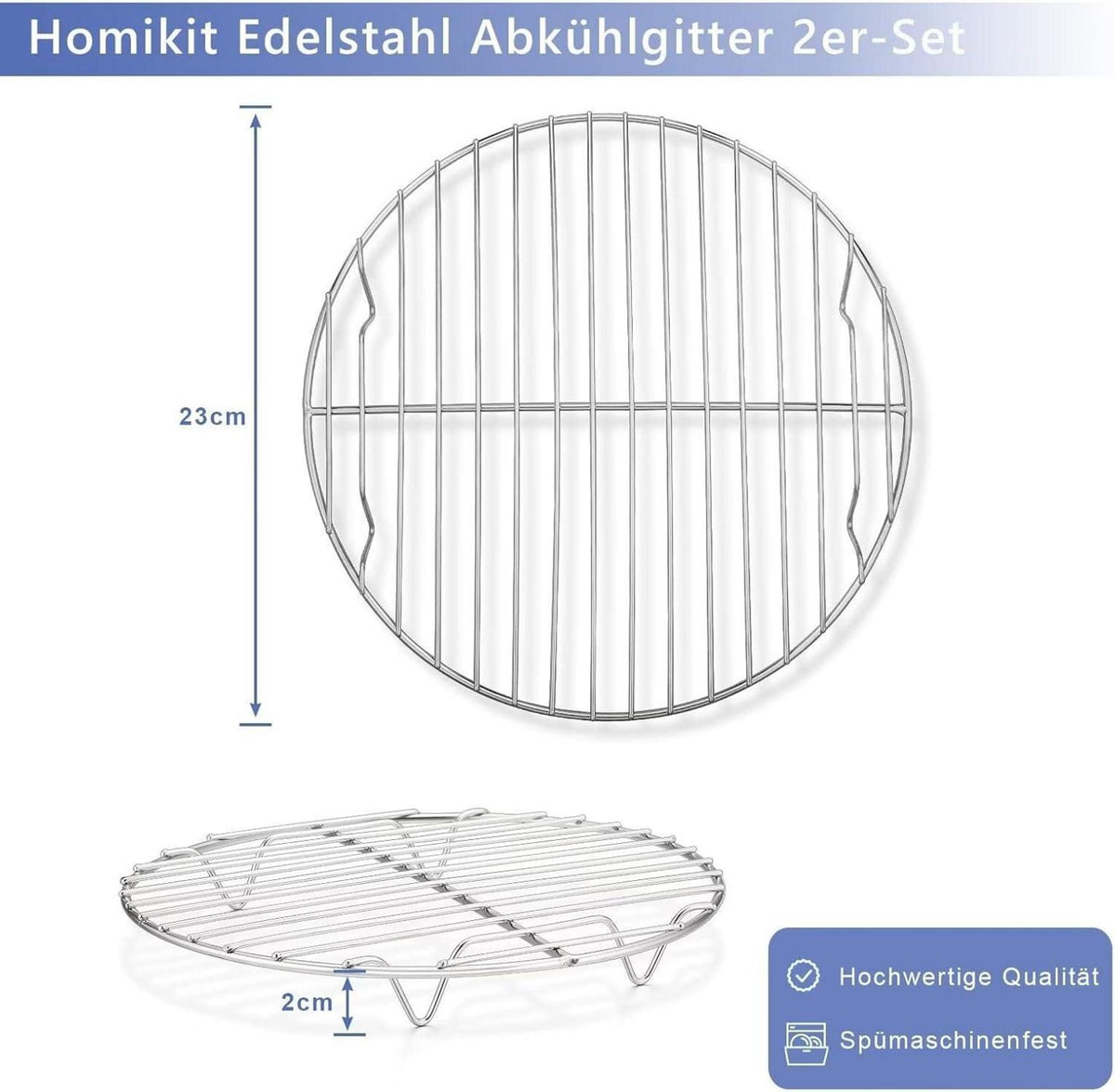 Homikit Abkühlgitter 2er-Set Edelstahl Rund Kuchengitter 23