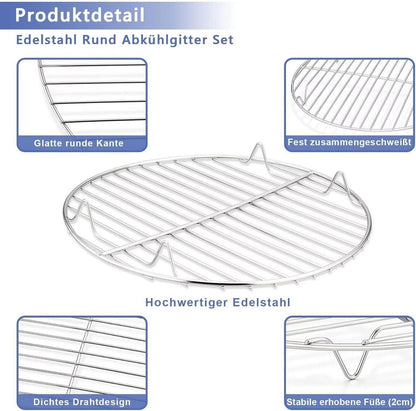Kuchengitter Set Edelstahl Rund Backen Kühlen Dämpfen 23 cm 2er