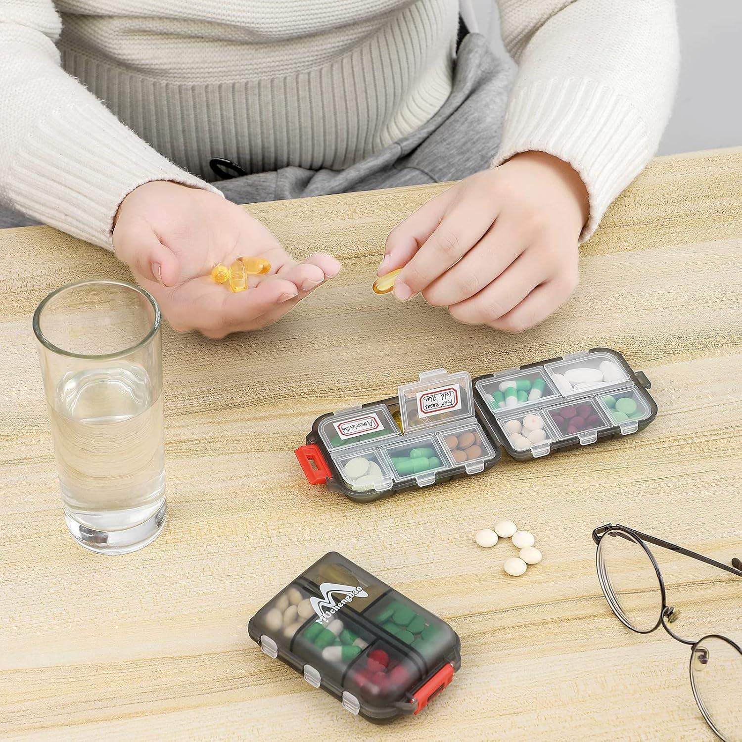 Tablettenbox 7 Tage Pillendose Medikamentenbox 10 Fächer Grau